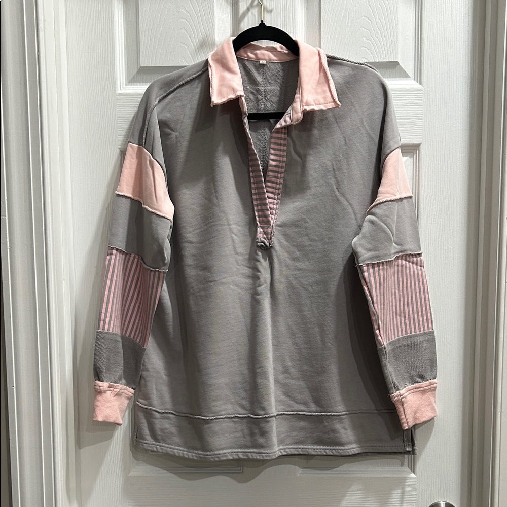 Stylish Pink and Gray Striped Blouse